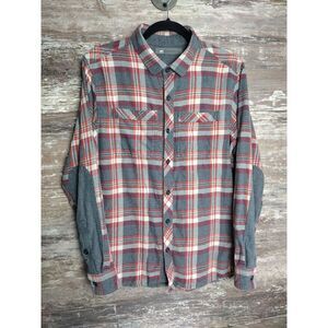 REI Button Front Madras Plaid Flannel Shirt Adult Medium Red Long Sleeve